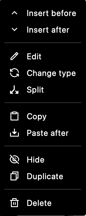 Drop-down with block options from context menu